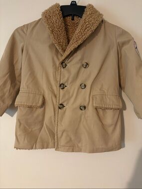 Vintage kids 1970’s Tan Sherpa-Lined Peacoat Jacket size? 7/8 retro
